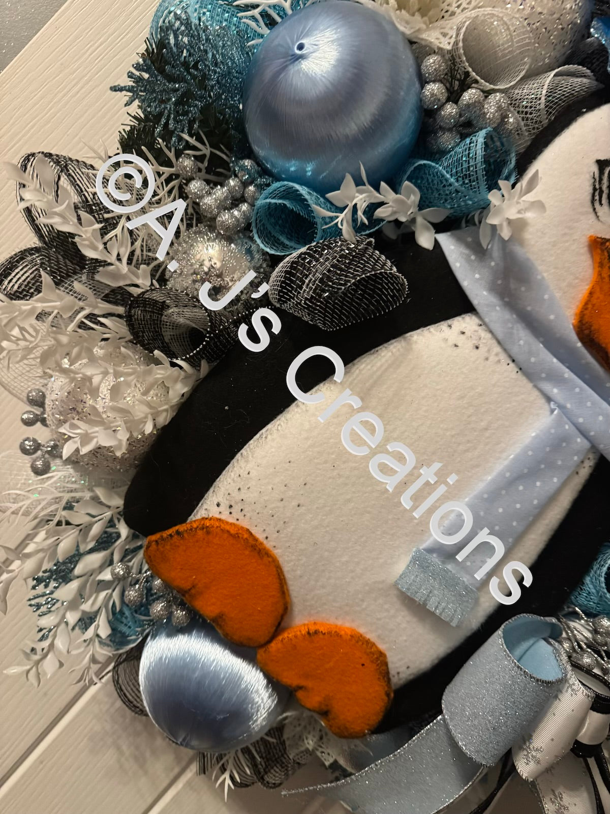 Blue Hat Penguin Wreath