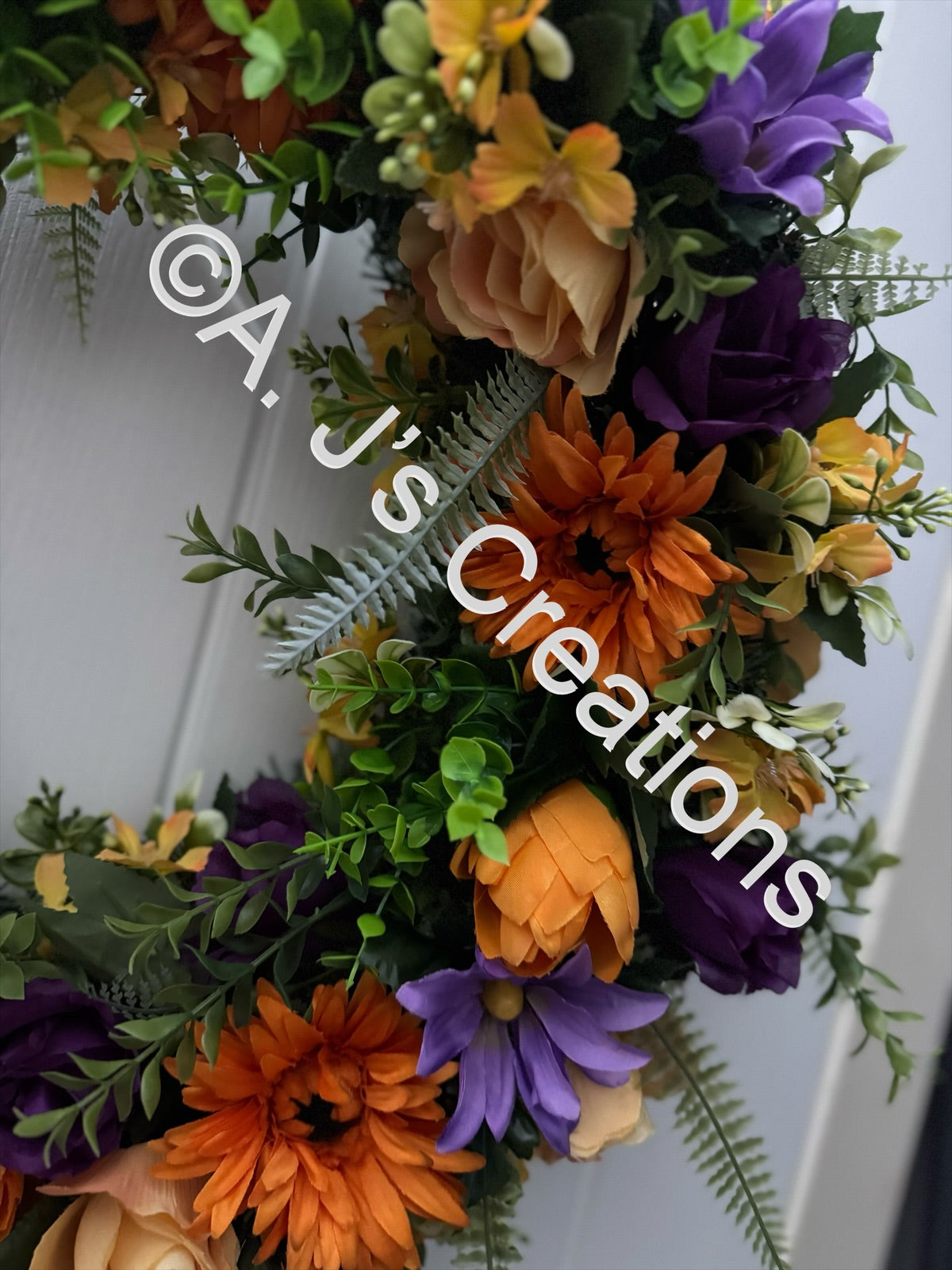 Orange & Purple Chunky Floral Wreath