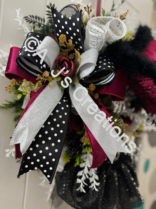 Burgundy & Black Deluxe Witch Wreath