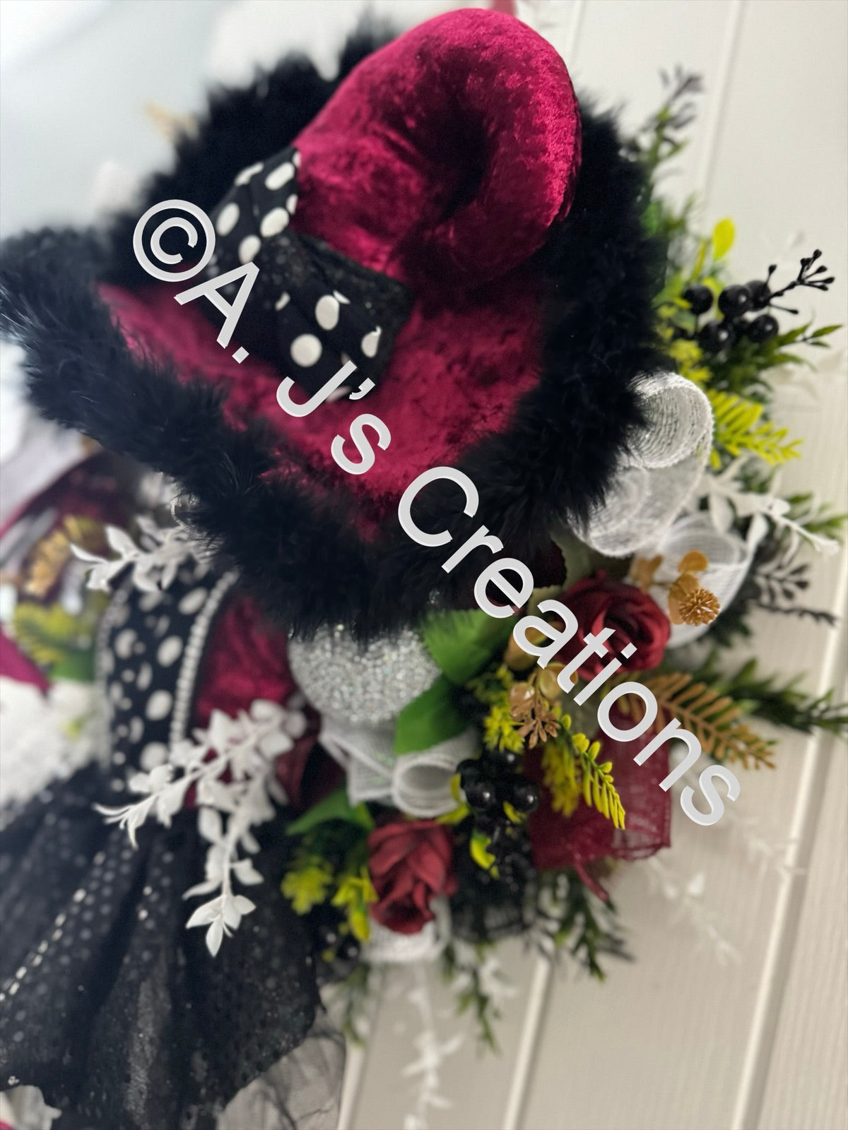 Burgundy & Black Deluxe Witch Wreath
