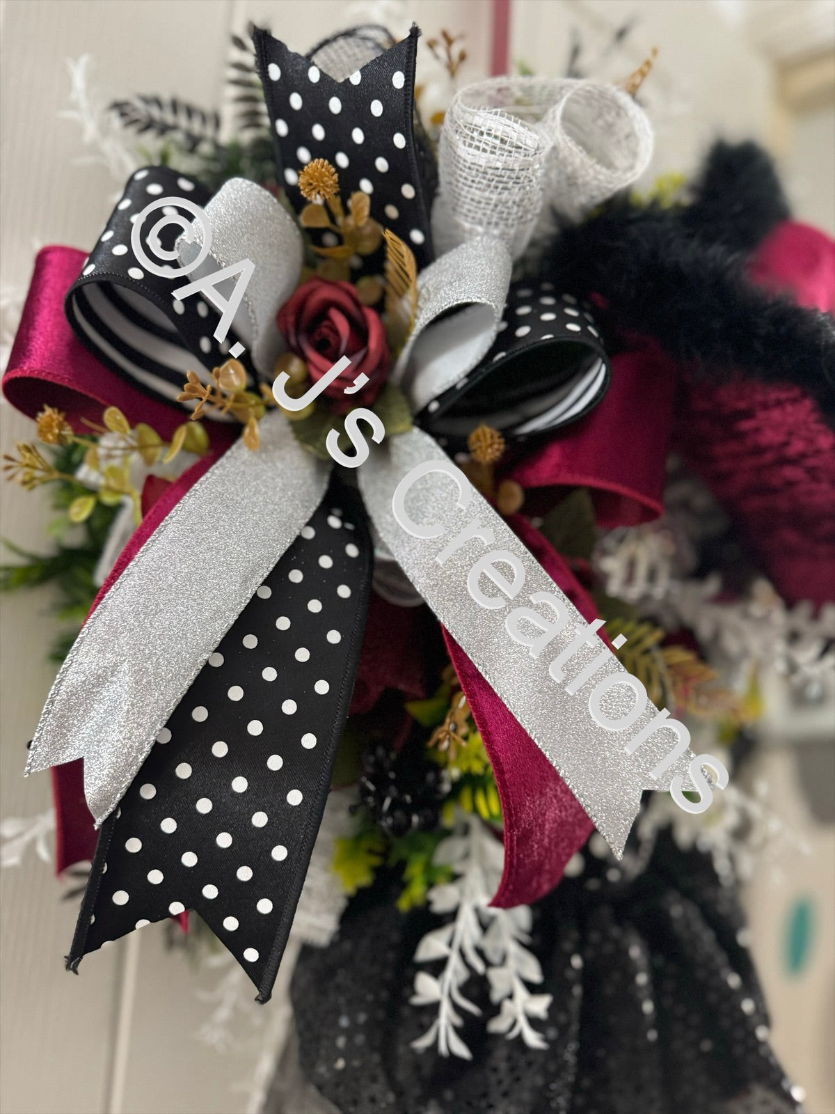 Burgundy & Black Deluxe Witch Wreath