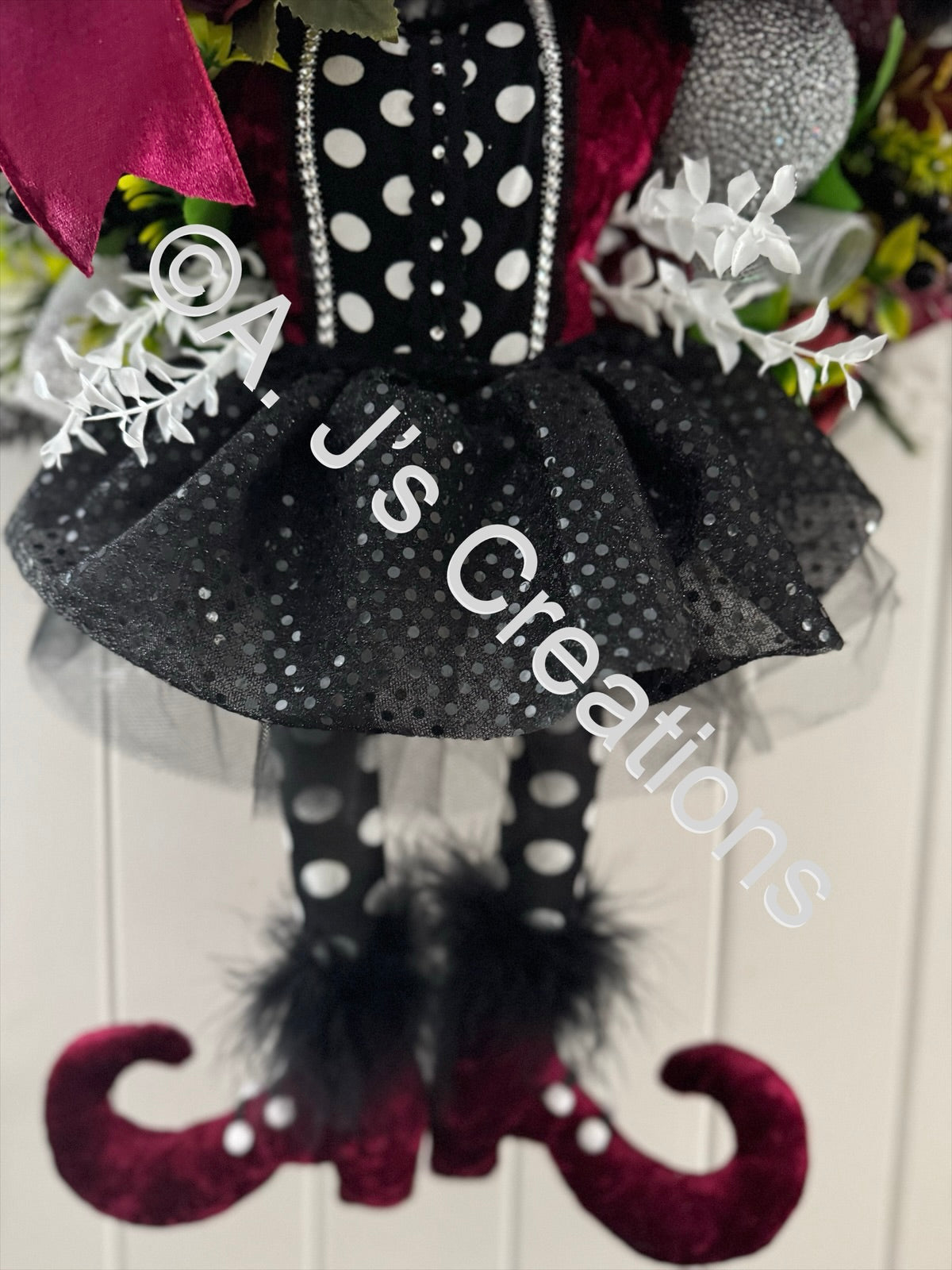Burgundy & Black Deluxe Witch Wreath