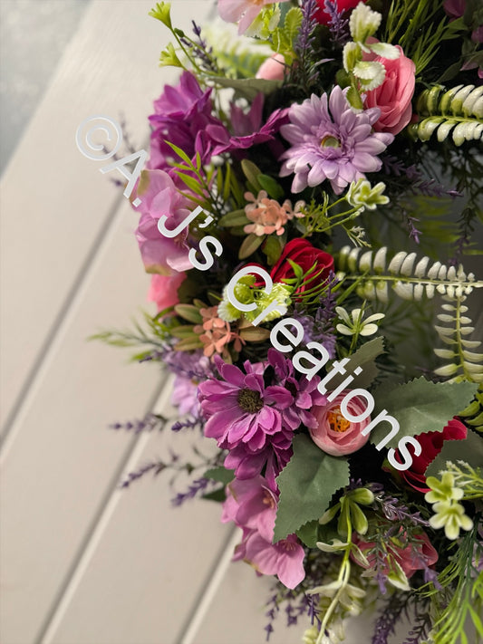 50cm Floral Wreath in Pinks & Purples