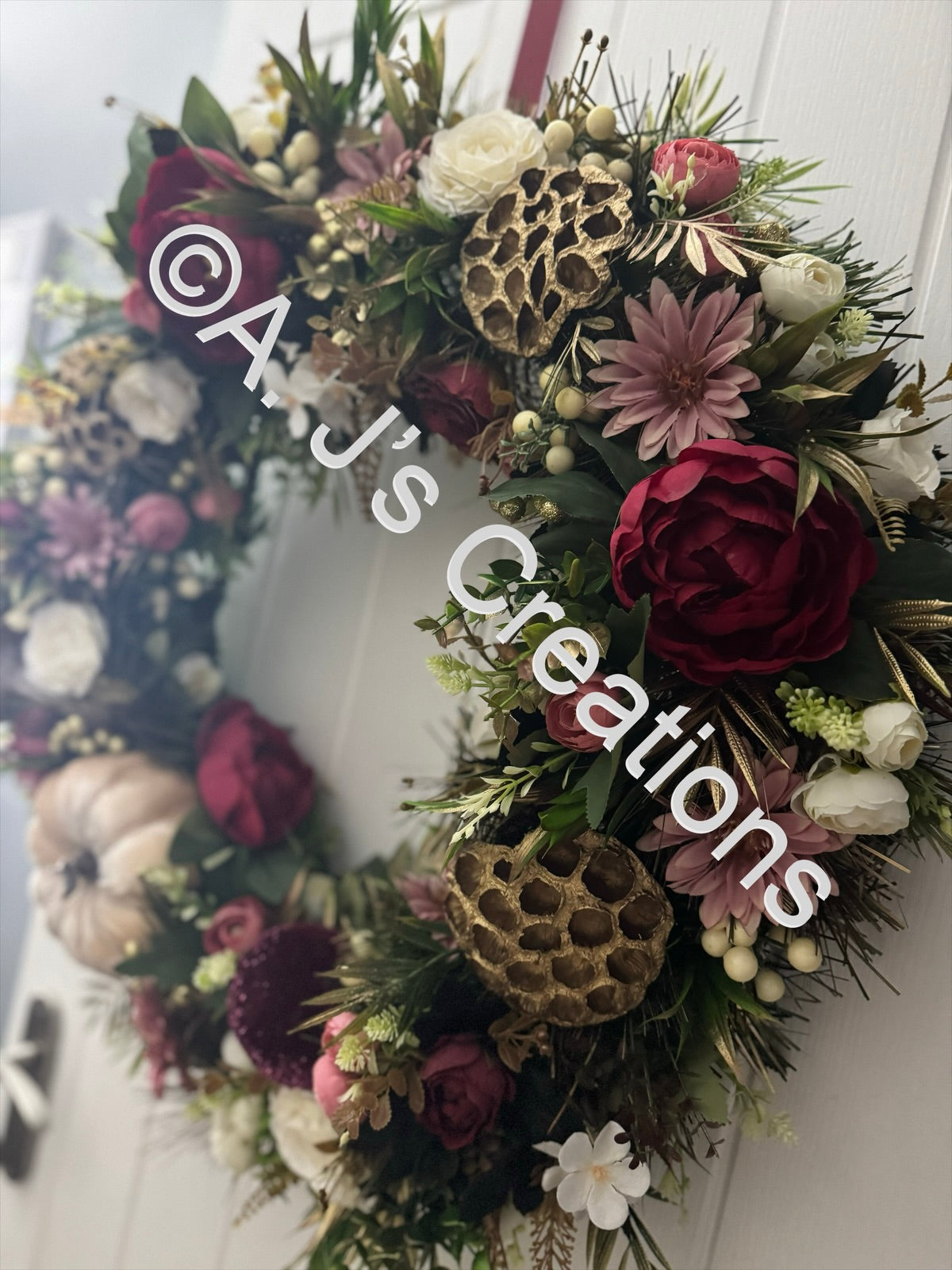 Ivory, Burgundy & Dusky Pink 65cm Wreath