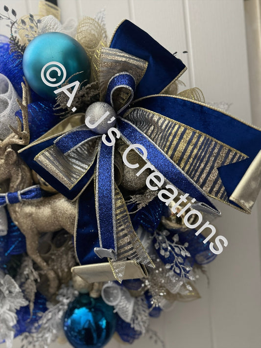 Blue, Silver & Gold Stag Wreath