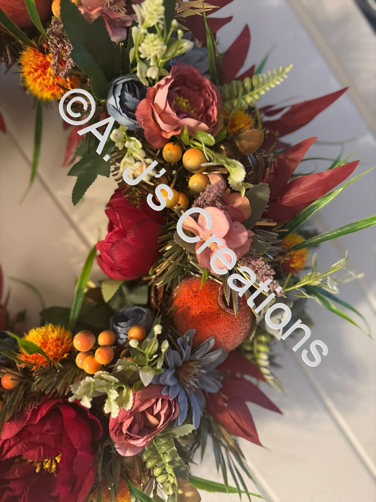 Orange, Burgundy & Blue 55cm Wreath