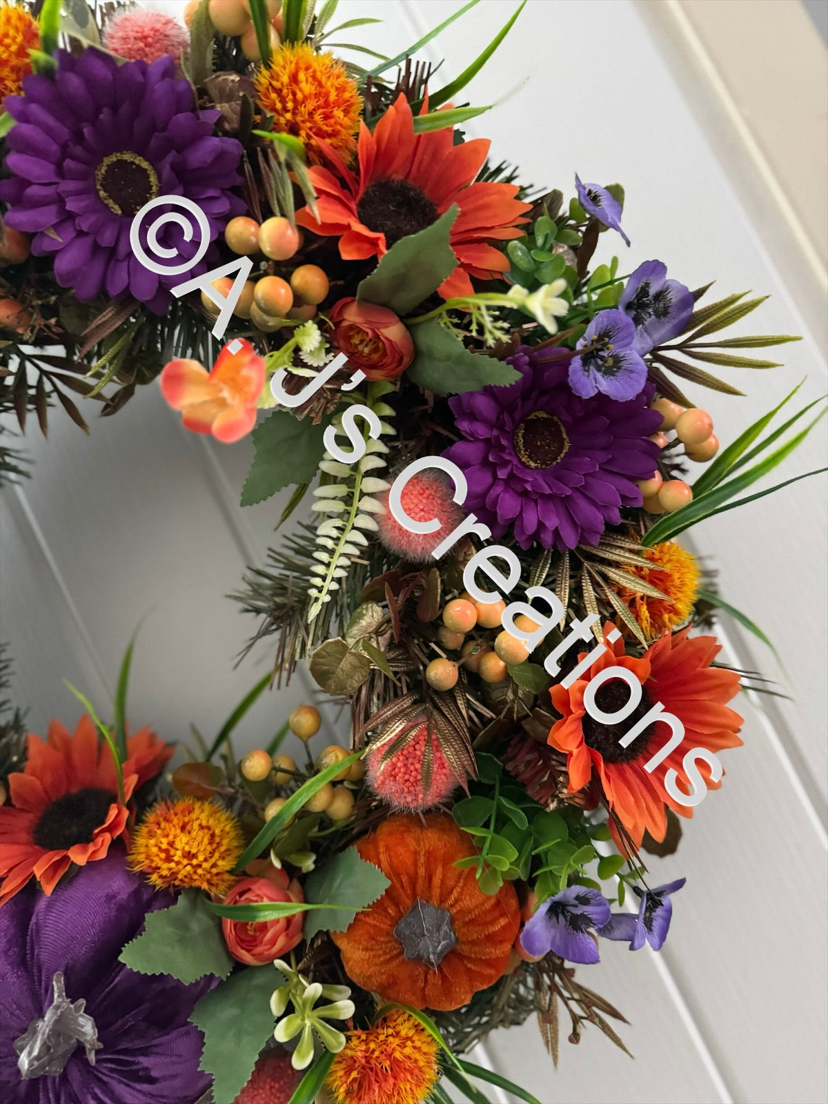 Purple & Orange Velvet Pumpkin Wreath