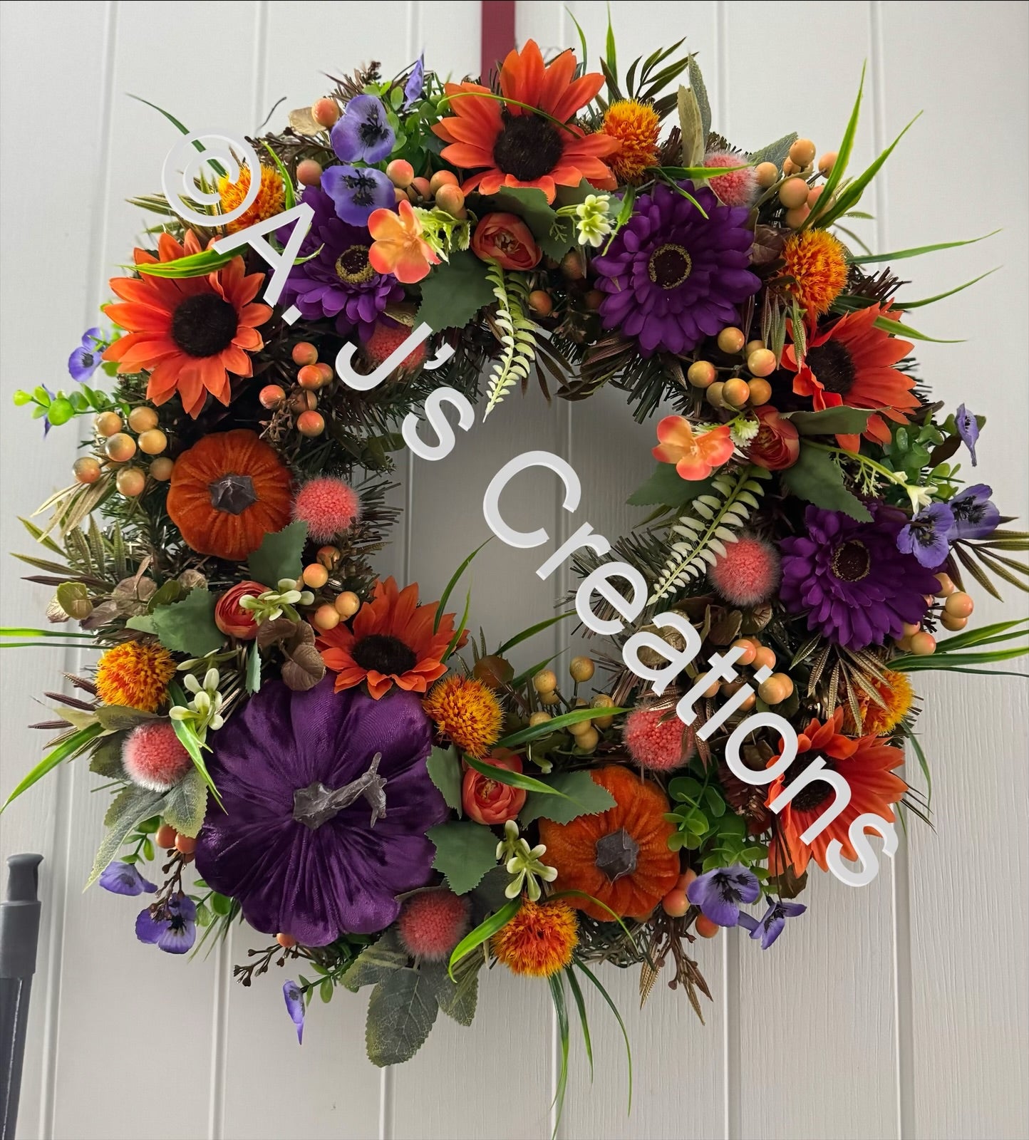 Purple & Orange Velvet Pumpkin Wreath