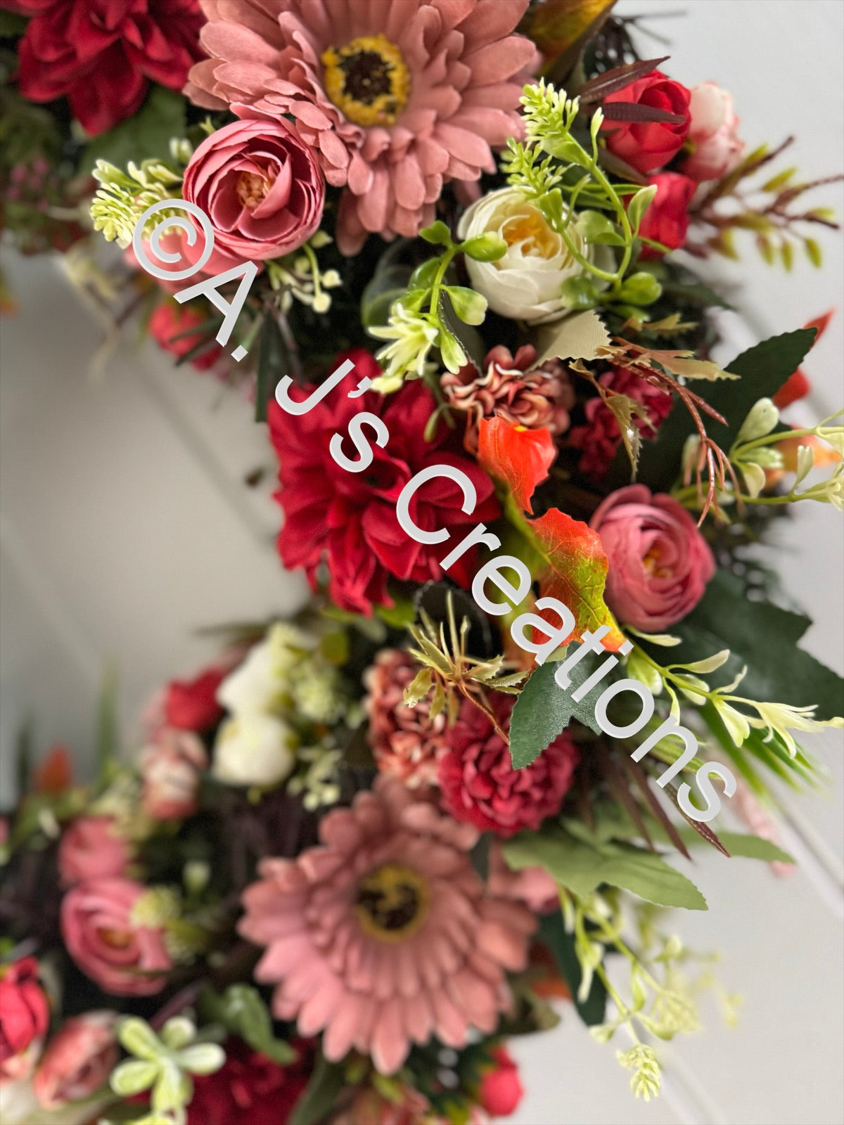 55cm Floral Wreath in Reds & Pinks
