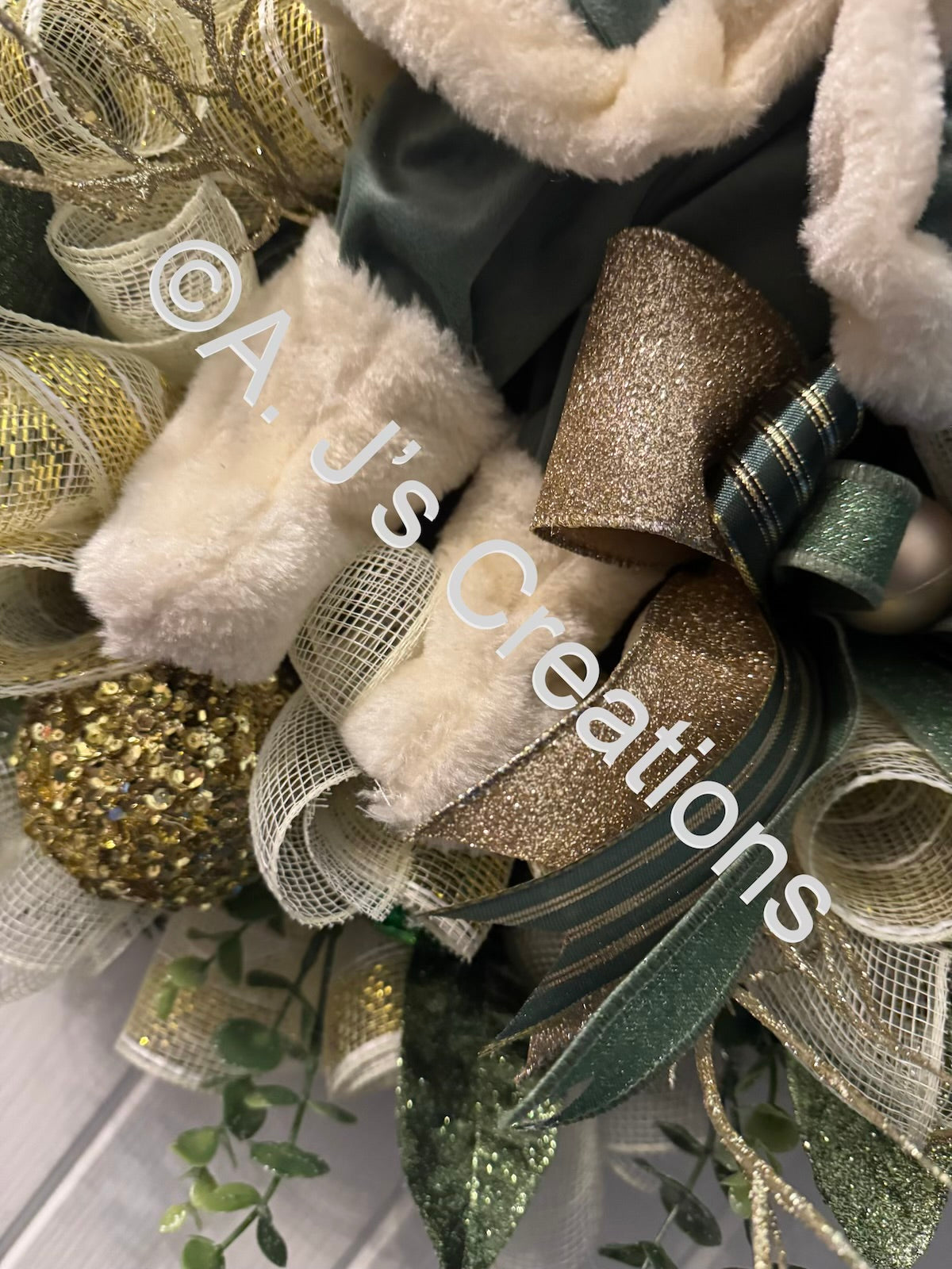 Green and Gold Santa Wreath