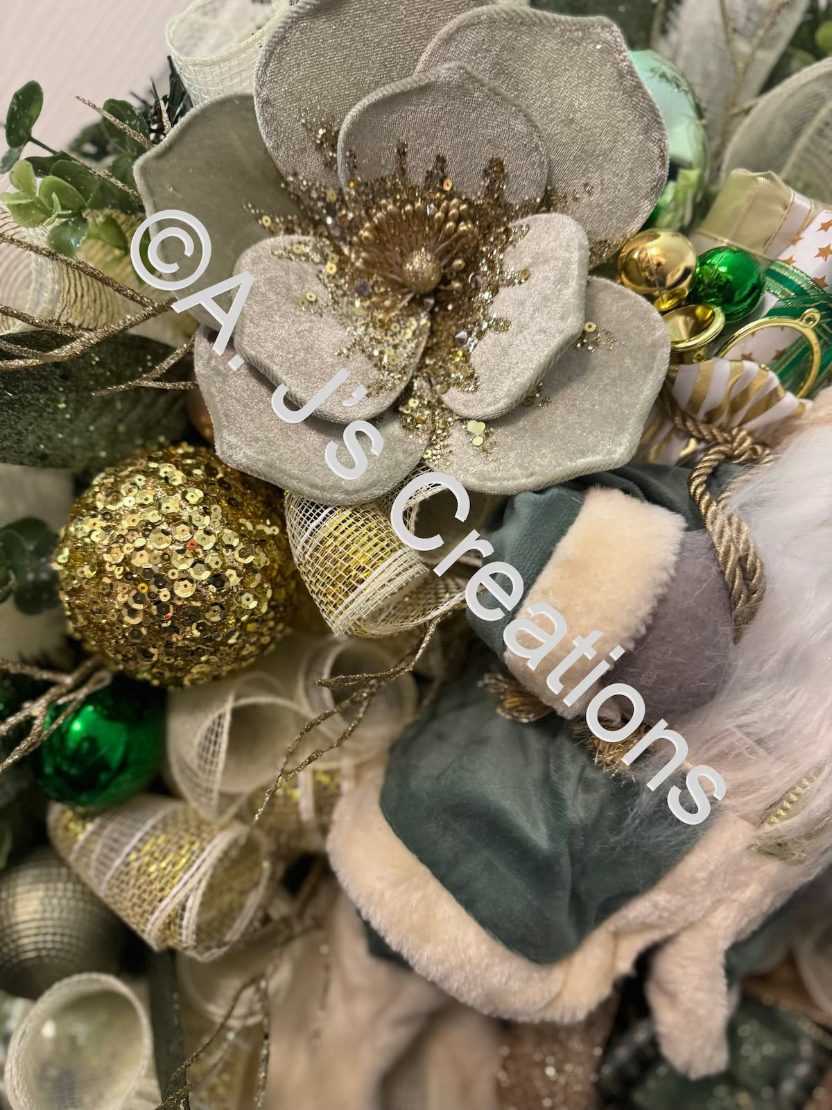 Green and Gold Santa Wreath
