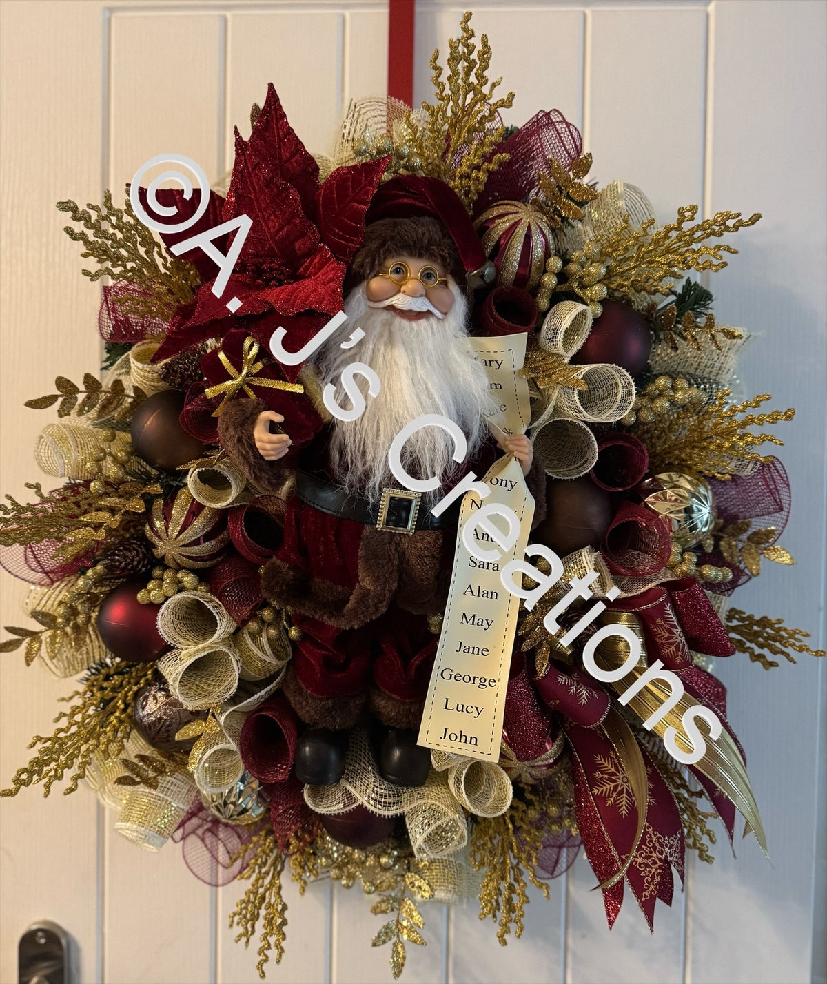 Burgundy and Gold Santa Wreath