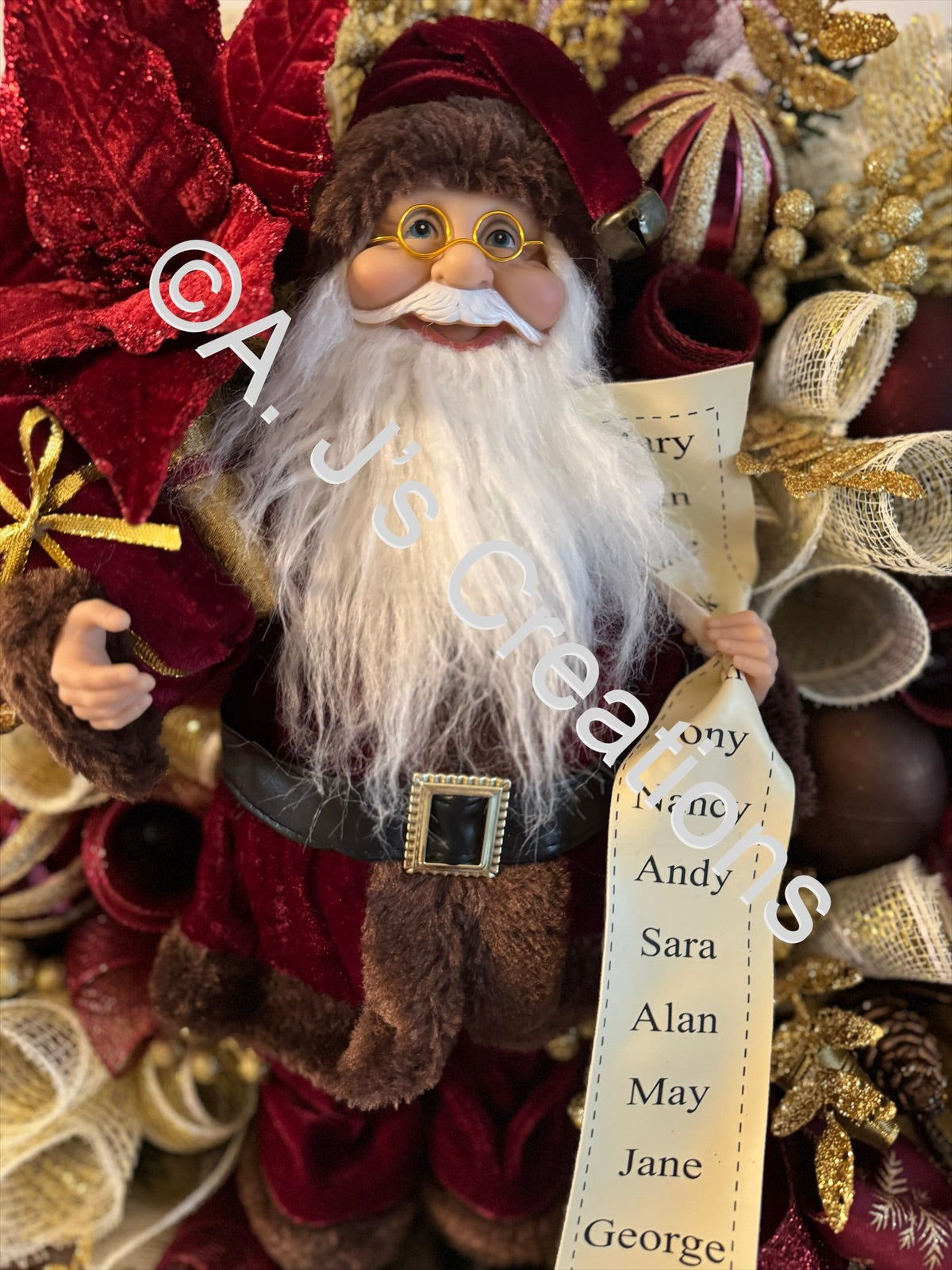 Burgundy and Gold Santa Wreath