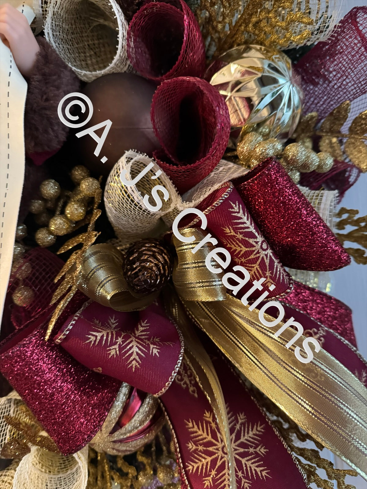 Burgundy and Gold Santa Wreath
