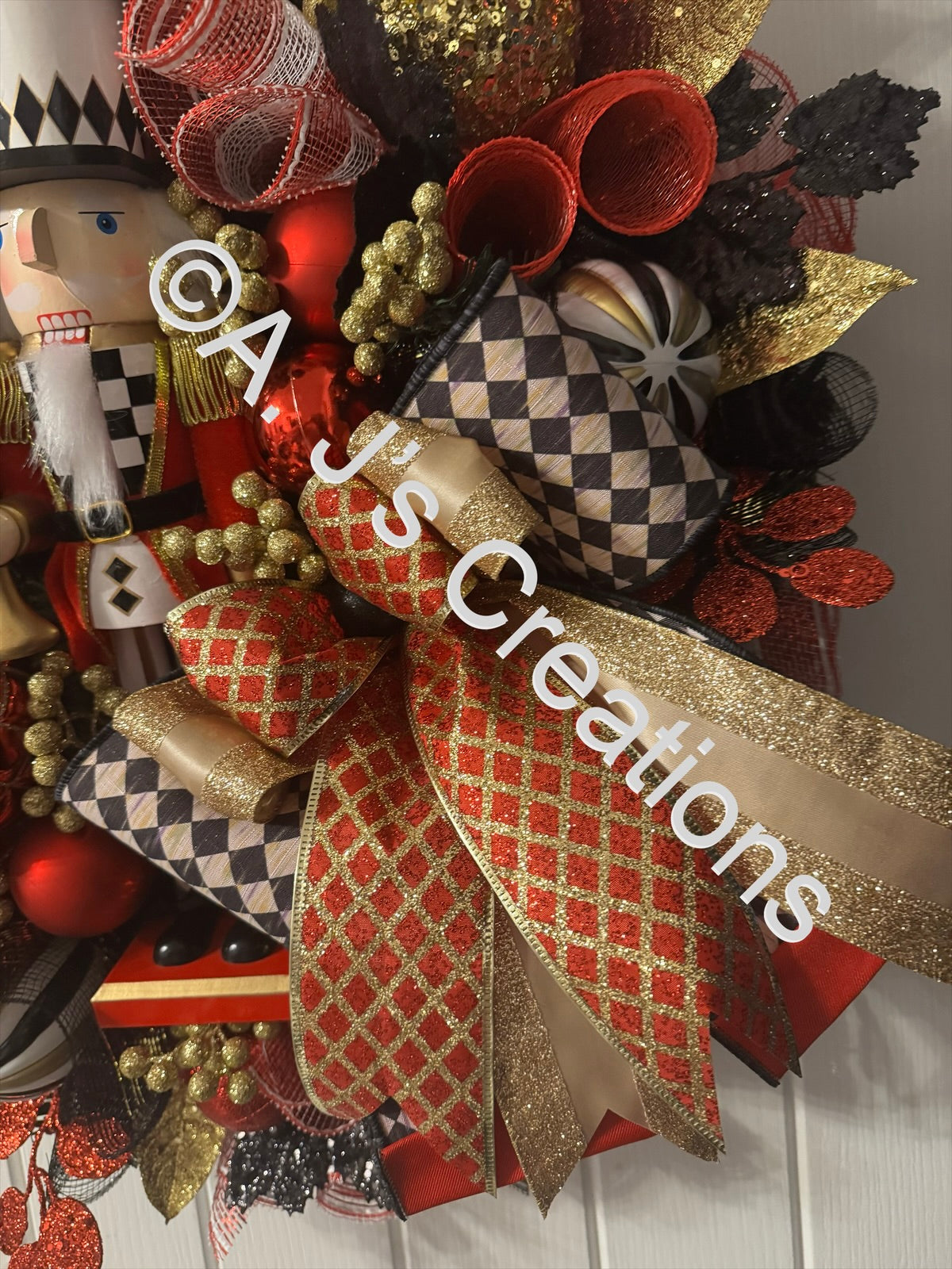 Nutcracker Wreath in Red, Black & Gold