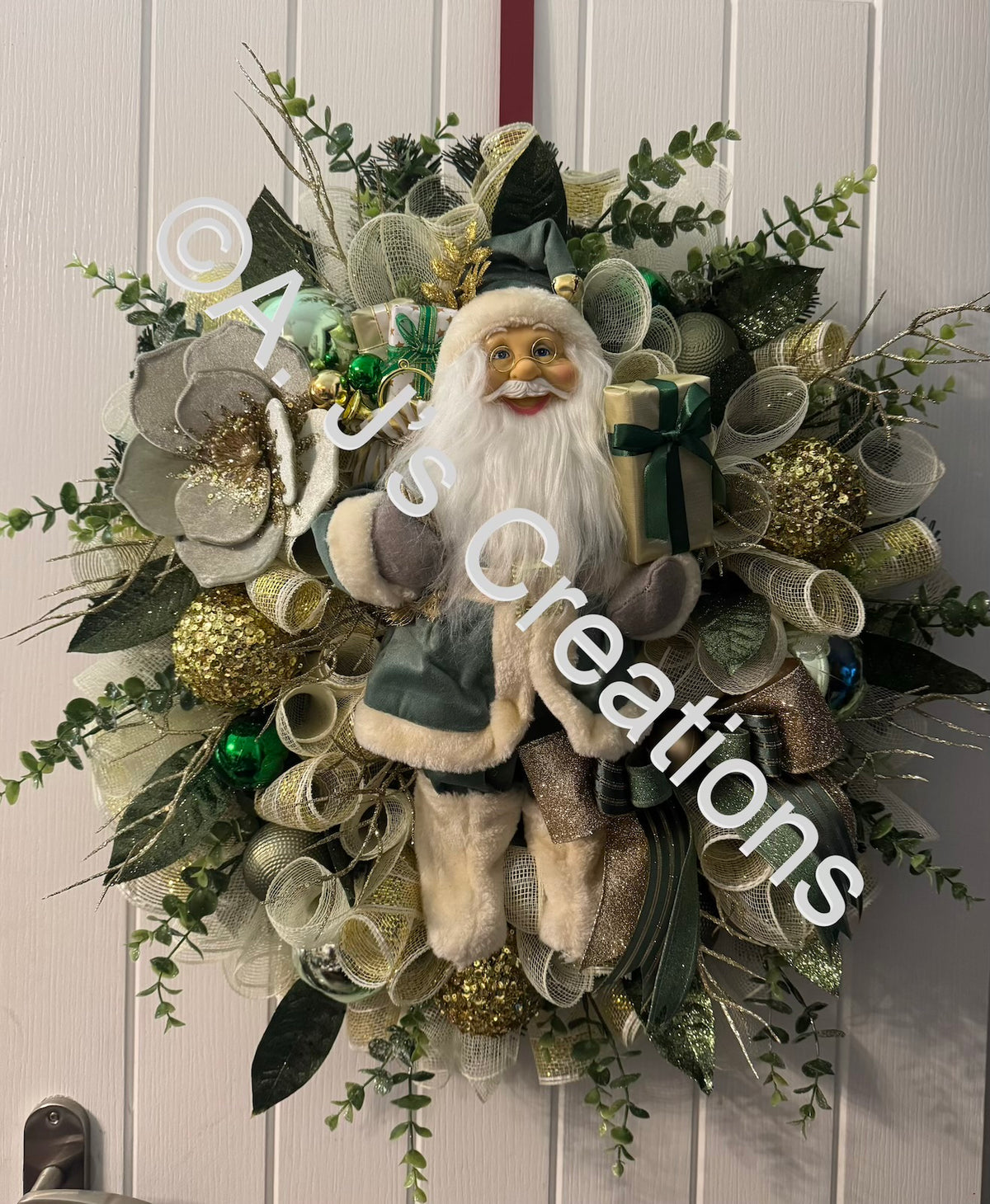 Green and Gold Santa Wreath