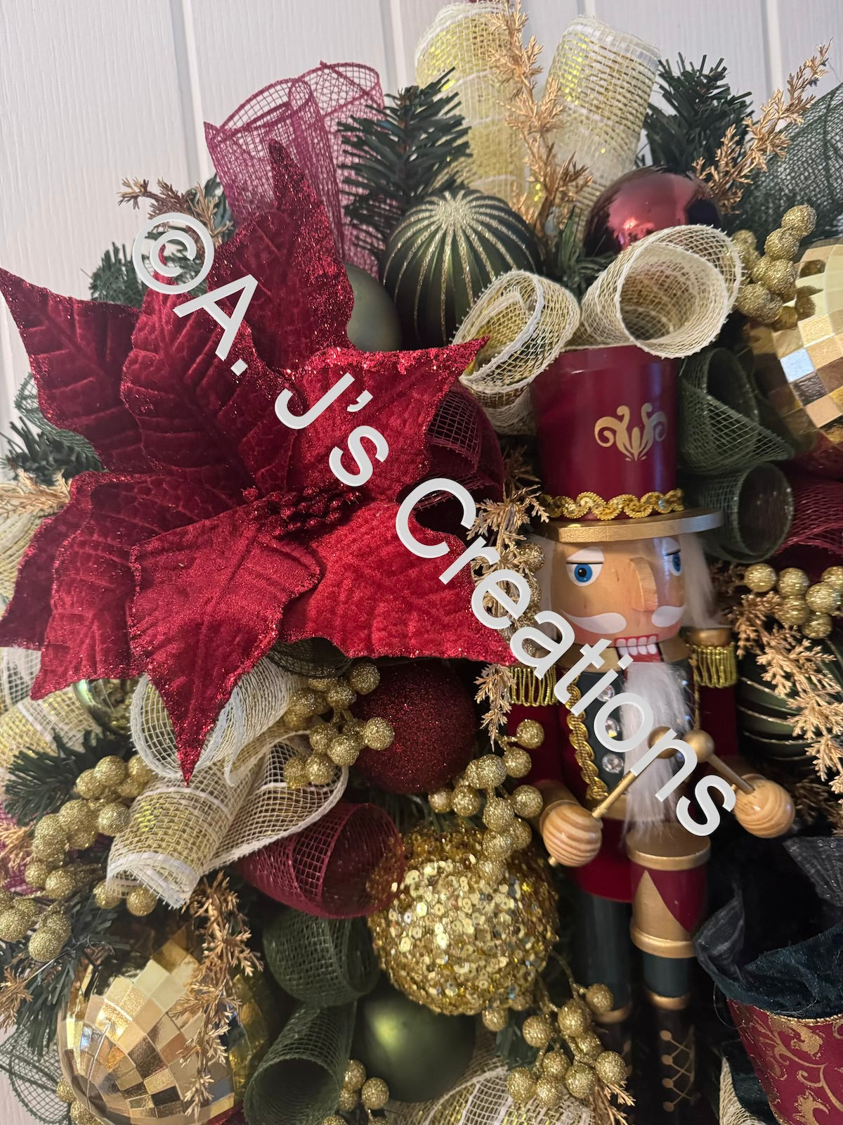 Burgundy, Green & Gold Nutcracker Wreath