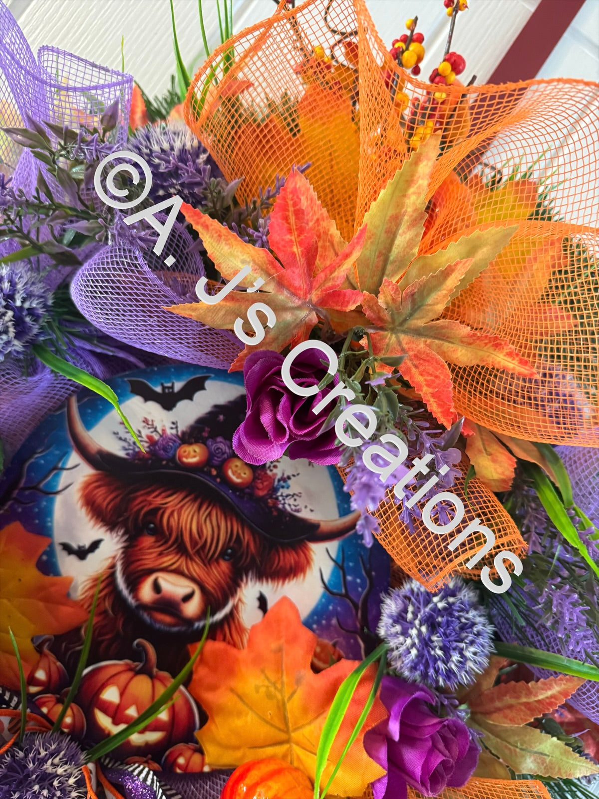 Highland Cow Halloween Wreath