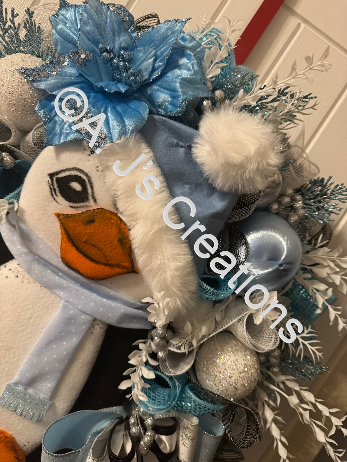 Blue Hat Penguin Wreath