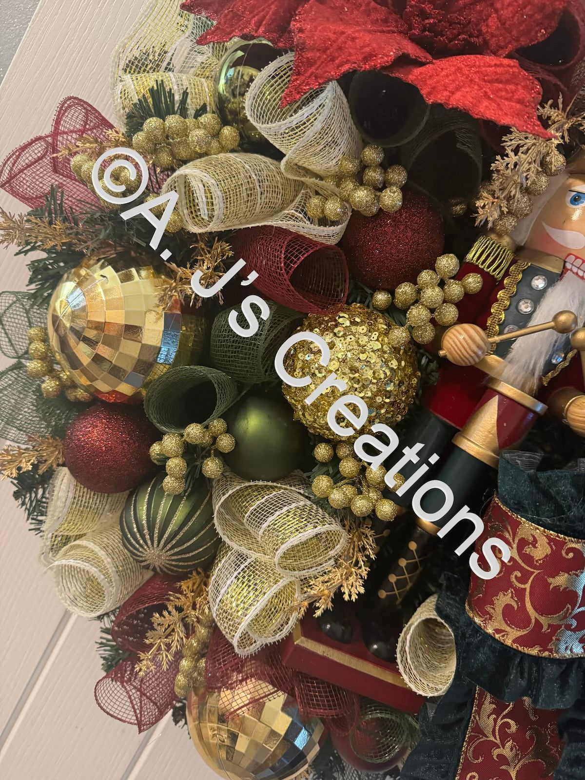 Burgundy, Green & Gold Nutcracker Wreath