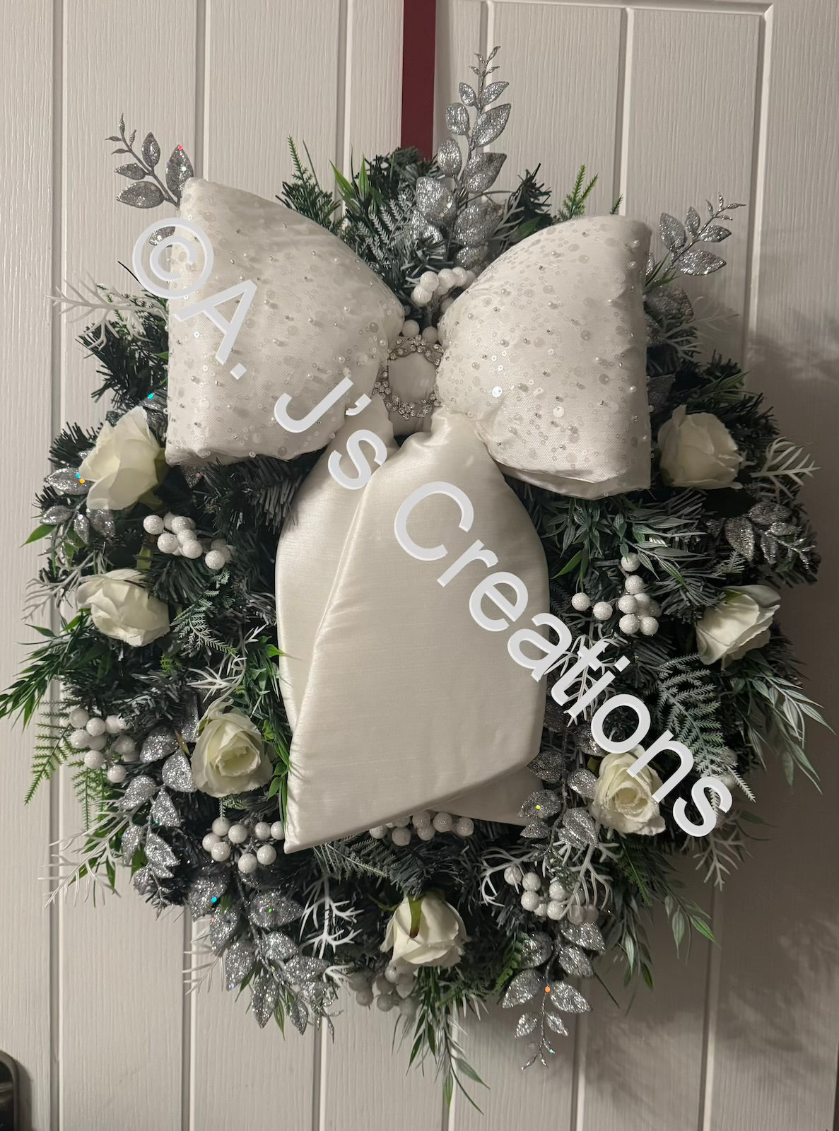 Winter White Big Bow Wreath