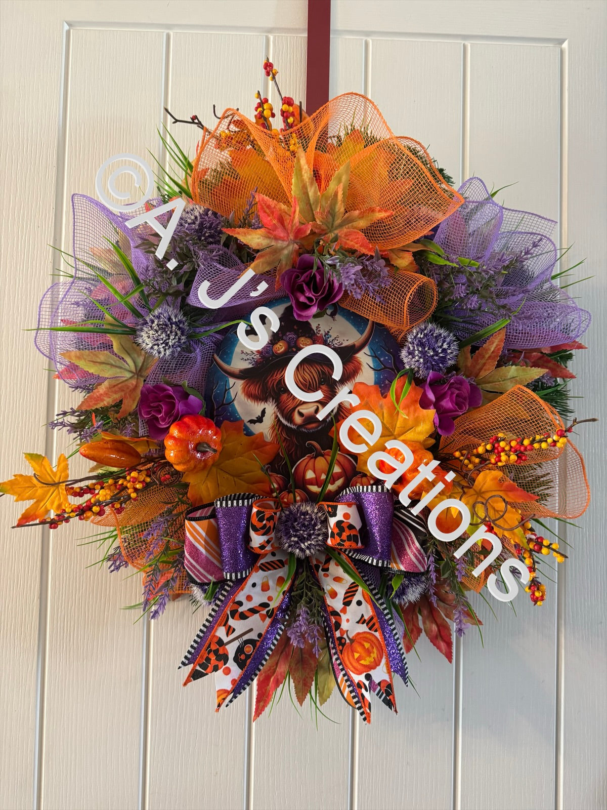 Highland Cow Halloween Wreath
