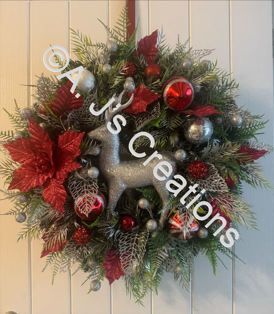 Silver & Red Stag Wreath