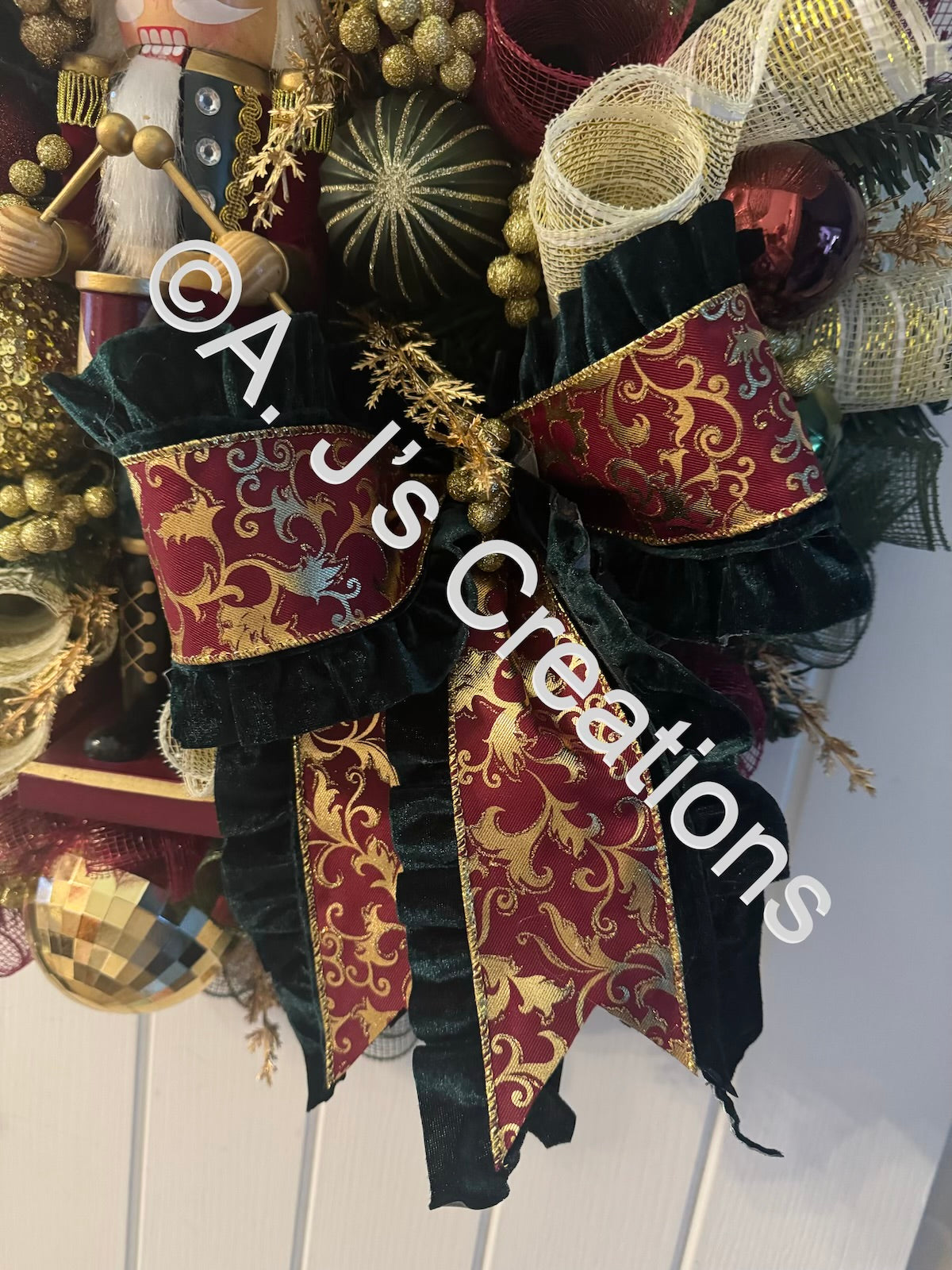 Burgundy, Green & Gold Nutcracker Wreath