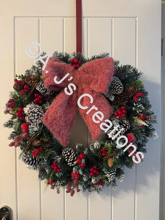 Traditional Style Red Bow Wreath
