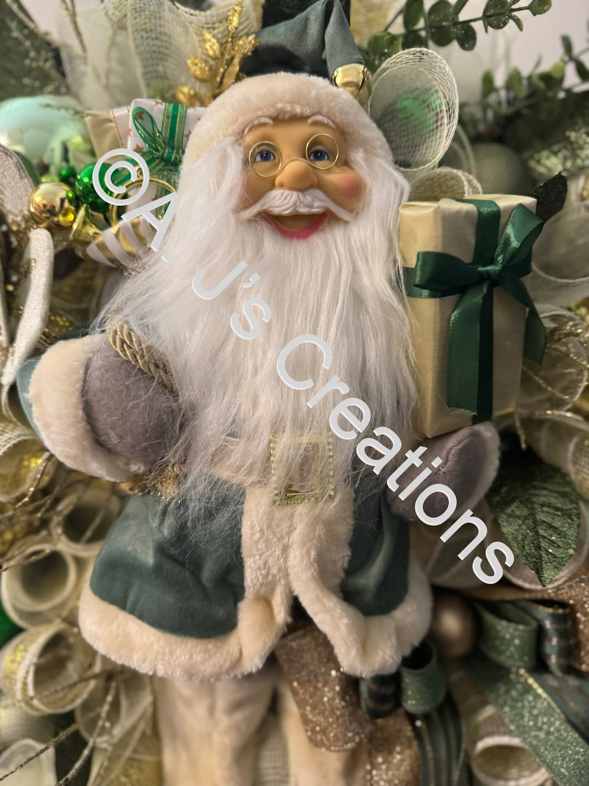 Green and Gold Santa Wreath