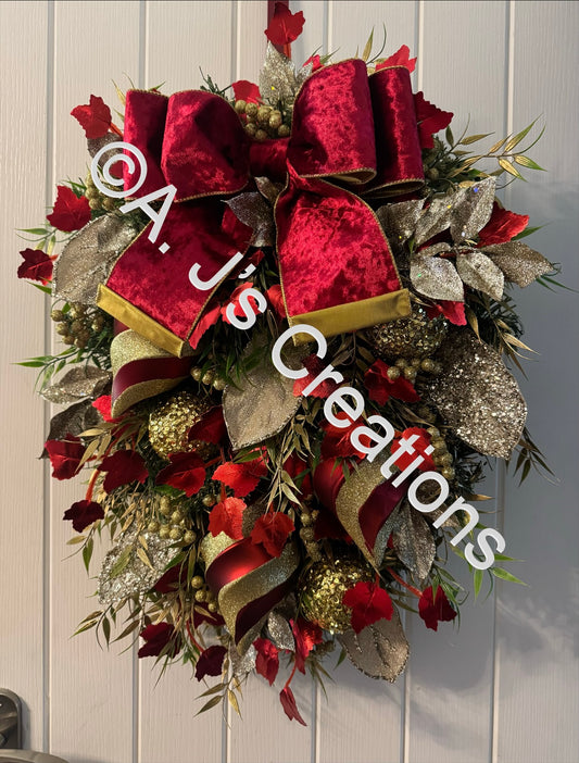Red & Gold Swag Style Wreath