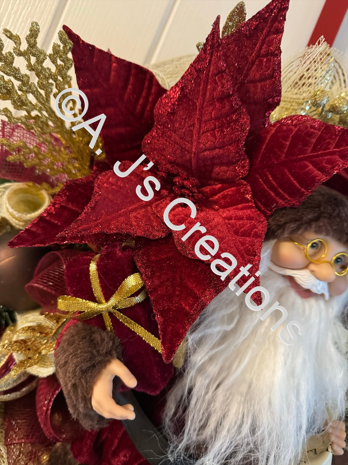 Burgundy and Gold Santa Wreath