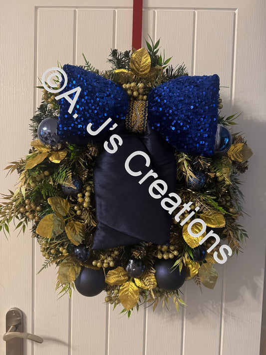 Blue Big Bow Wreath