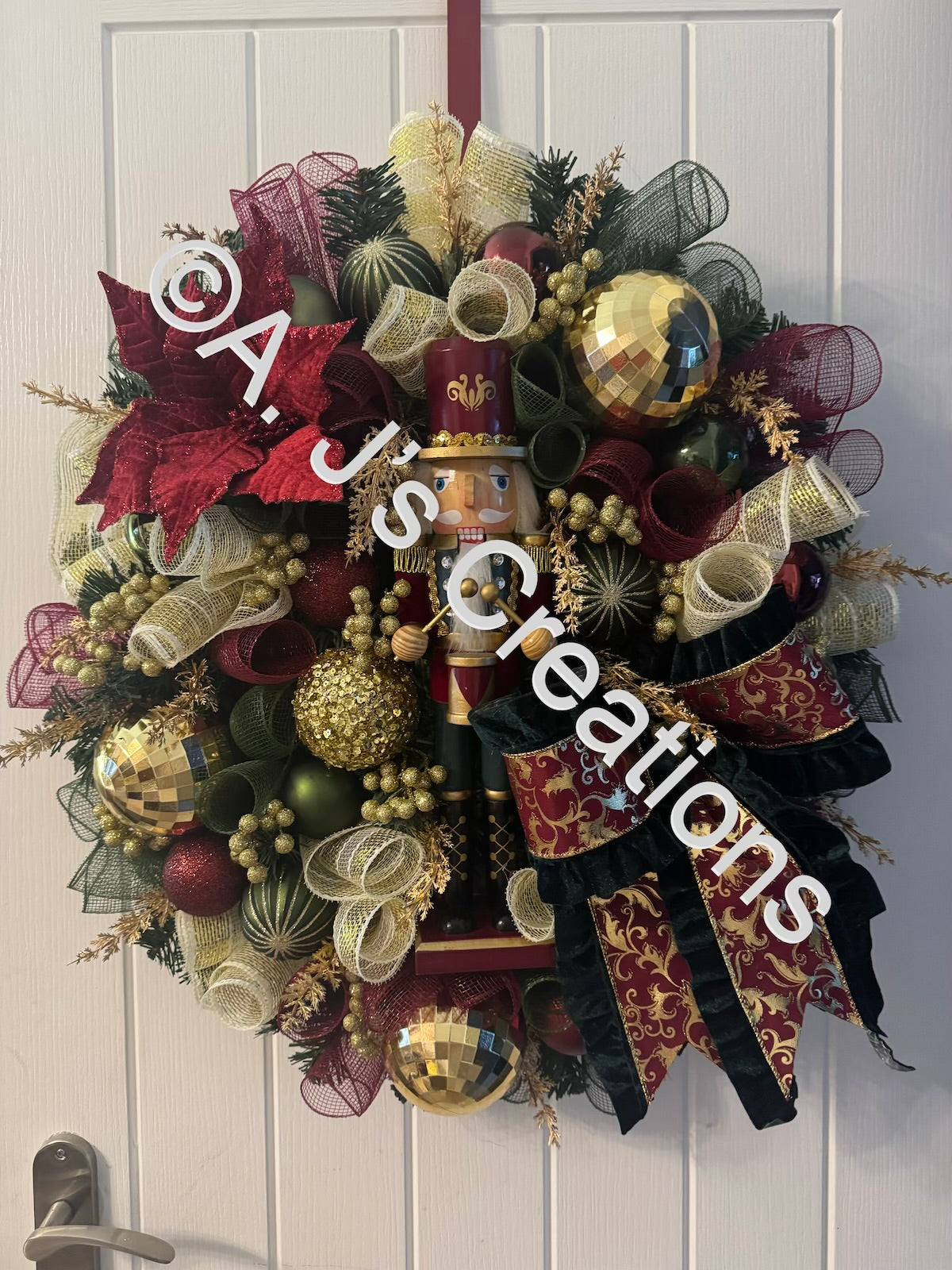 Burgundy, Green & Gold Nutcracker Wreath