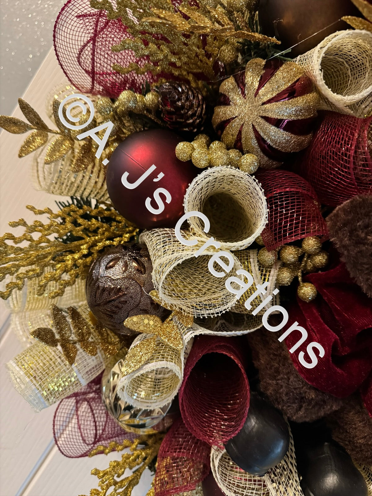 Burgundy and Gold Santa Wreath