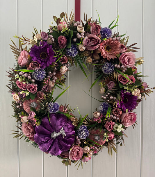 Pink & Purple Velvet Pumpkin Wreath