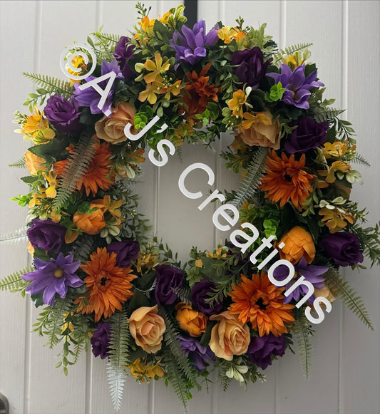 Orange & Purple Chunky Floral Wreath