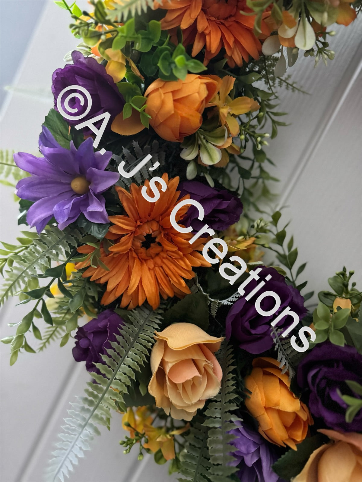 Orange & Purple Chunky Floral Wreath
