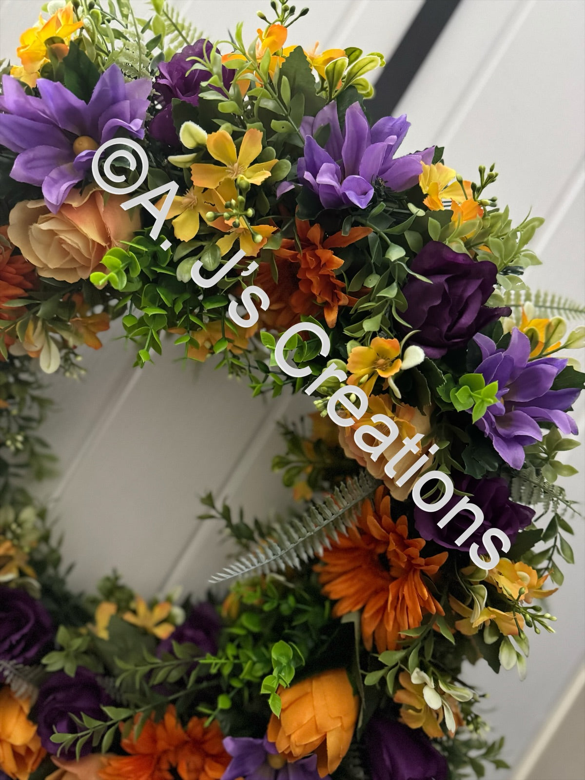 Orange & Purple Chunky Floral Wreath