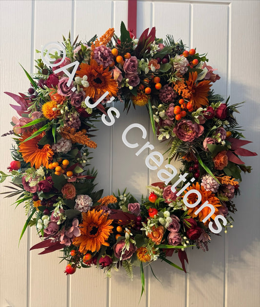 Orange & Burgundy 55cm Wreath