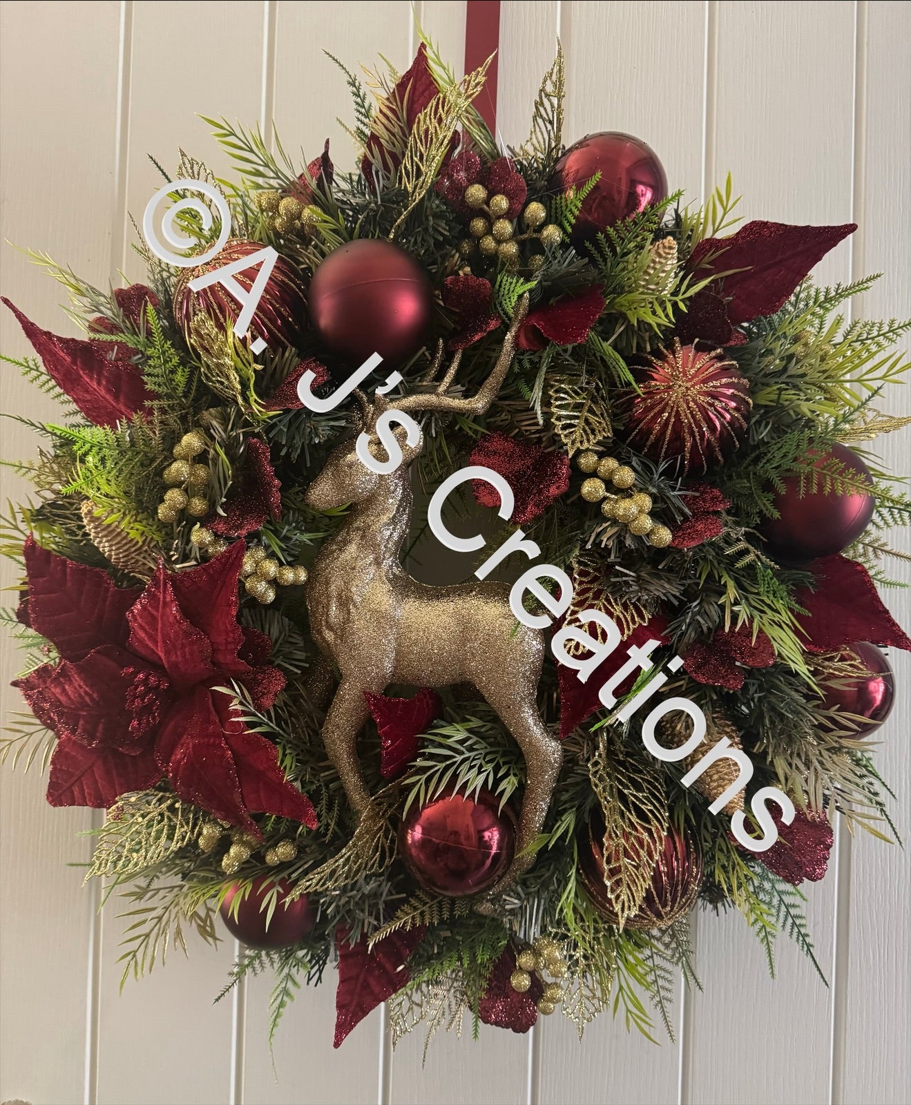 Burgundy & Gold Stag Wreath