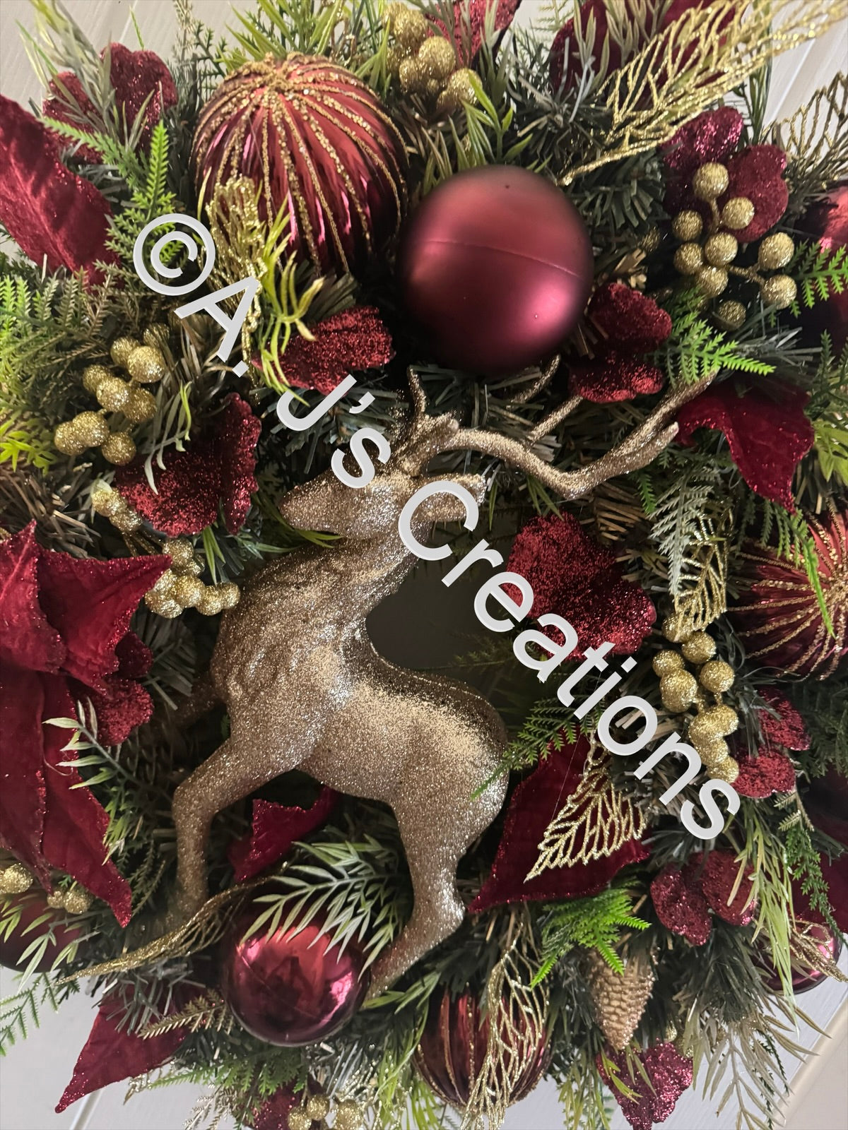 Burgundy & Gold Stag Wreath