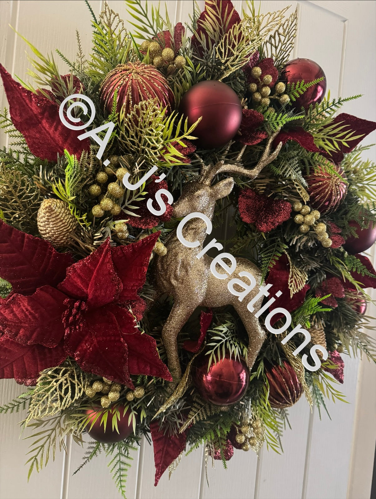 Burgundy & Gold Stag Wreath