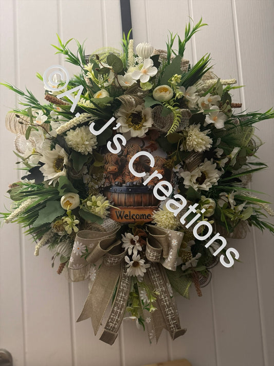 Highland Cow Welcome Wreath