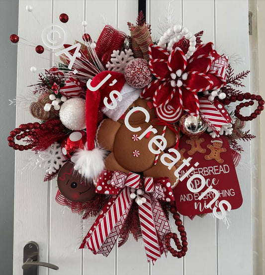 Red & White Dopey Eyed Gingerbread Wreath