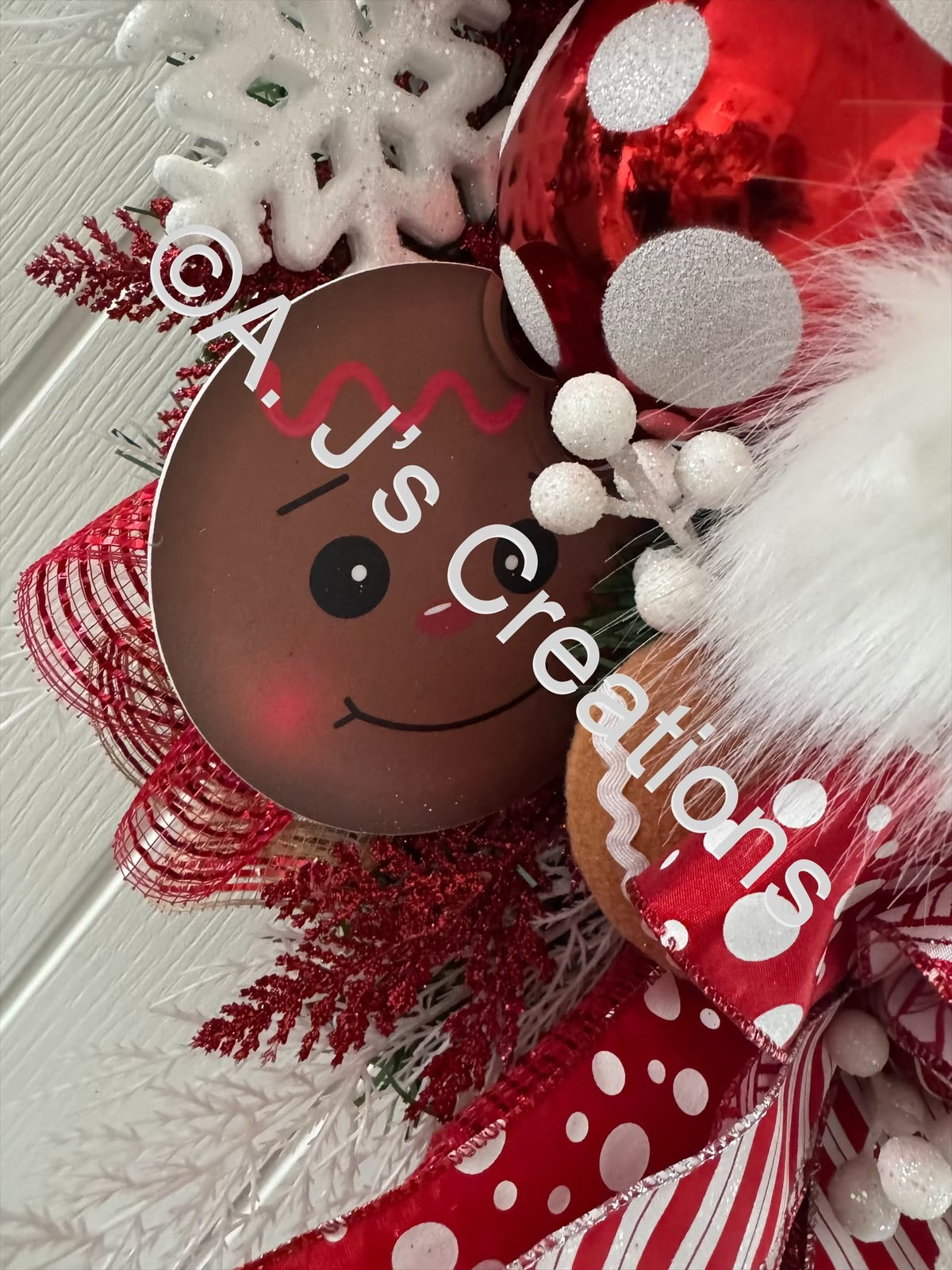 Red & White Dopey Eyed Gingerbread Wreath