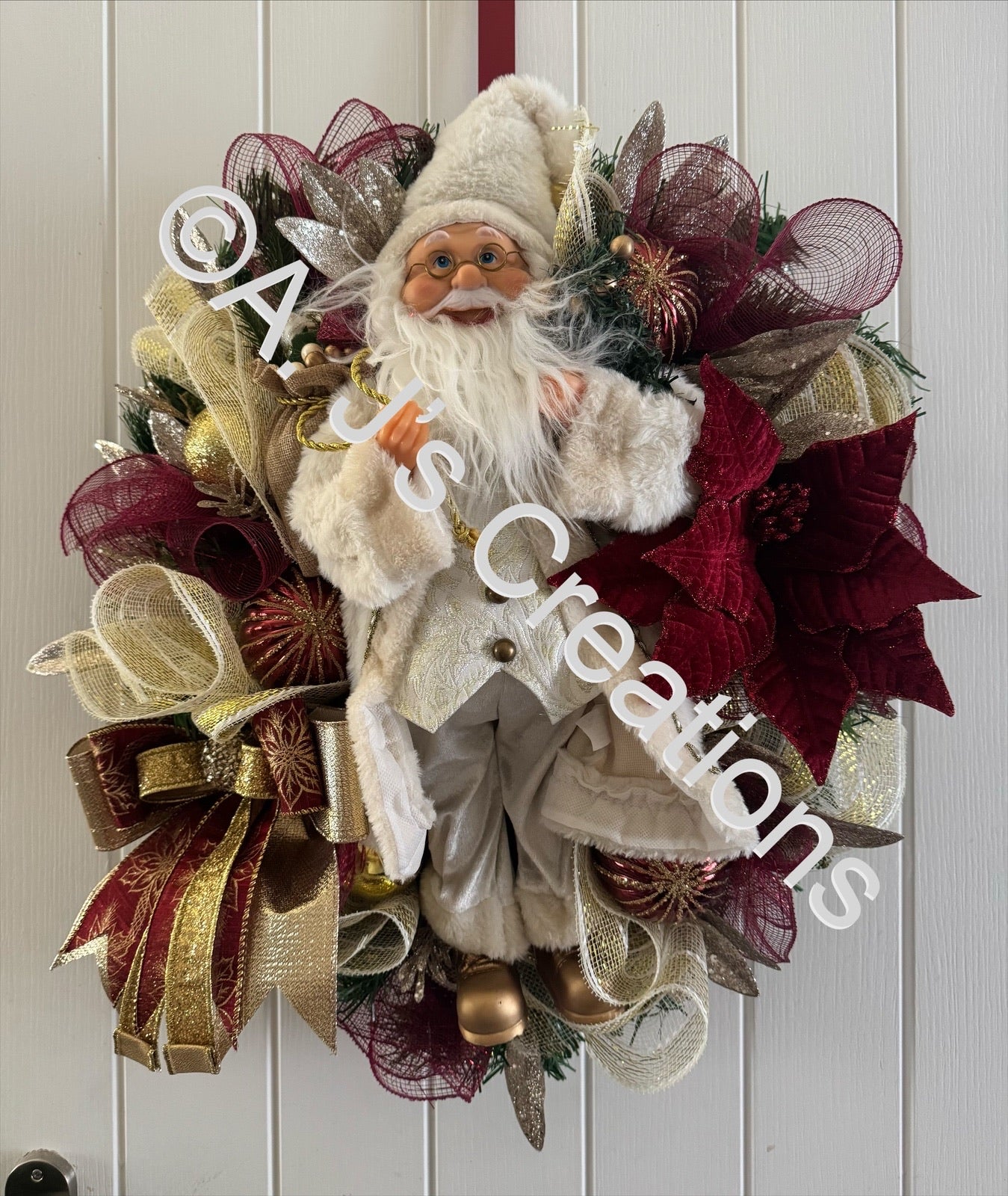 Santa Wreath in Burgundy and Gold