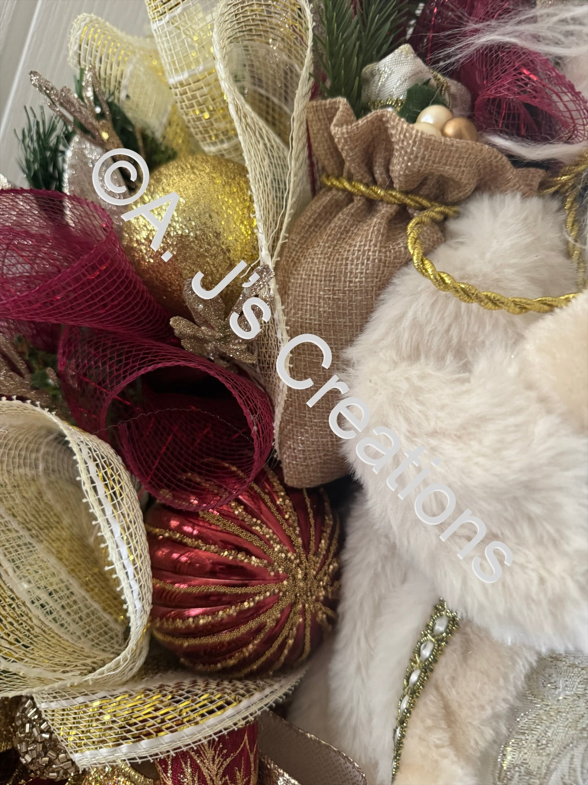 Santa Wreath in Burgundy and Gold