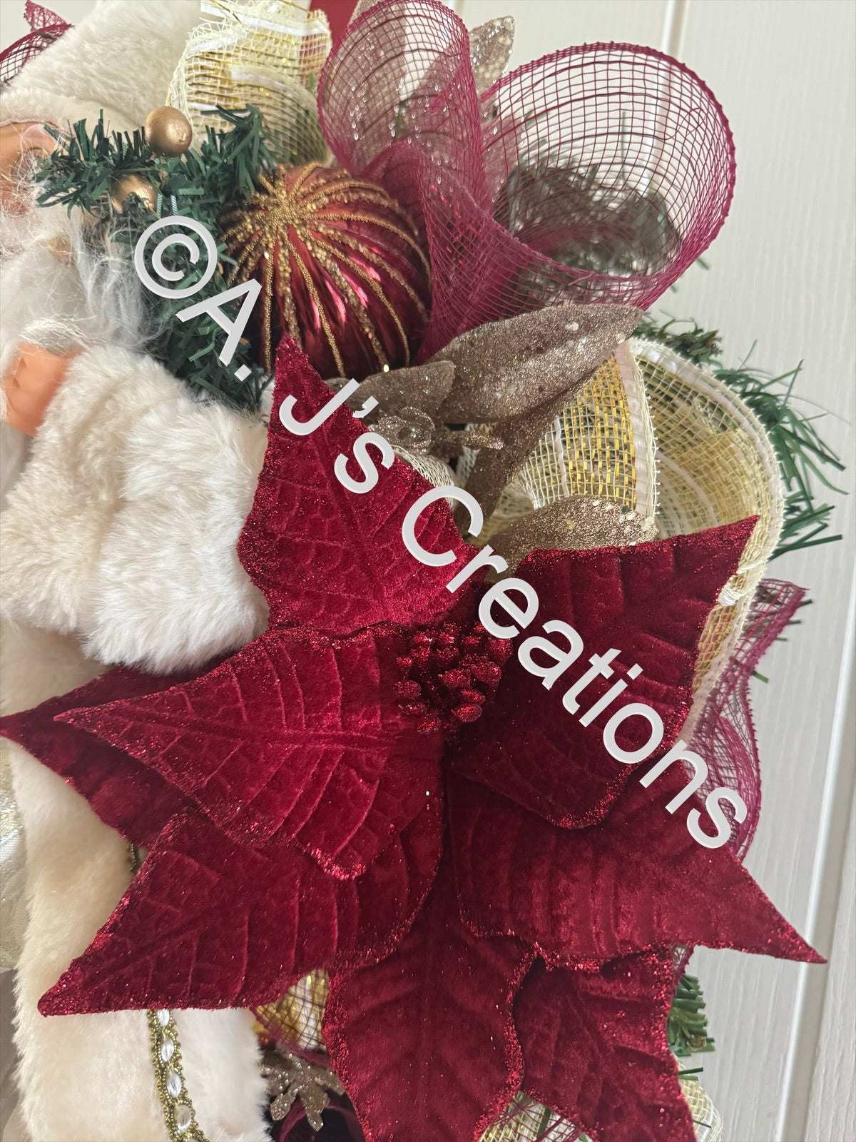 Santa Wreath in Burgundy and Gold