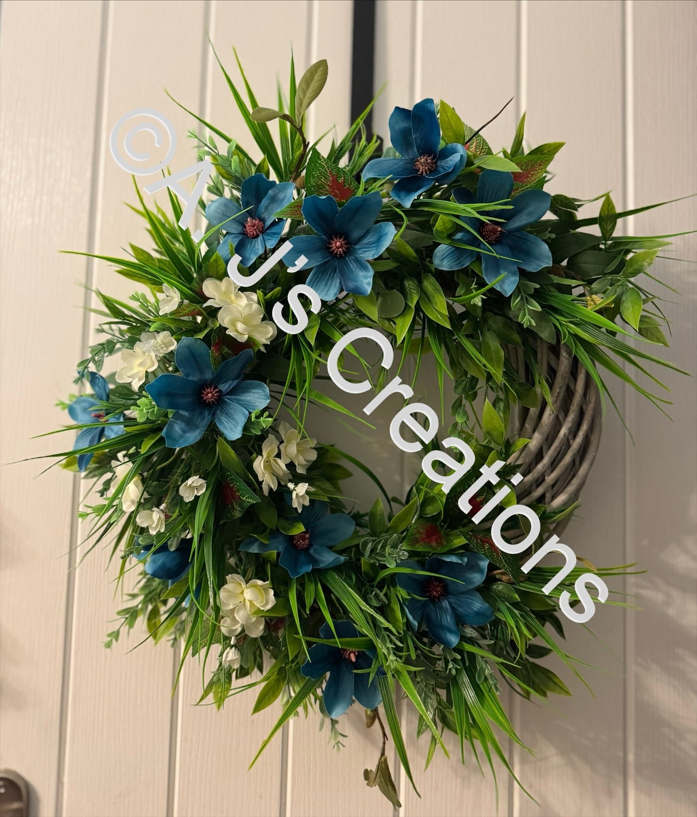 Wicker Rattan Wreath in Teal